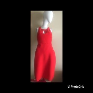 NWOT; Jutfun, luscious red, keyhole front, criss-cross back bandage dress. Sz L.